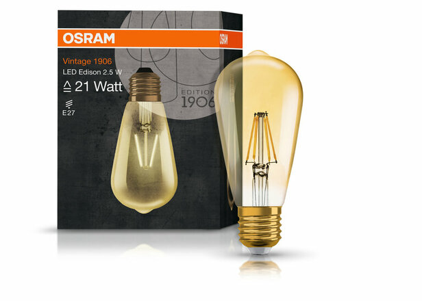 OSRAM Vintage 1906 LED CL Edison  FIL GOLD 22 non-dim  2,5W/825 E27
