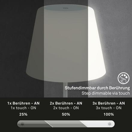 BRILONER LED bateriové stolní svítidlo pr.12,5 cm, LED modul, 3W, 350 lm, matný chrom BRILO 7445-014