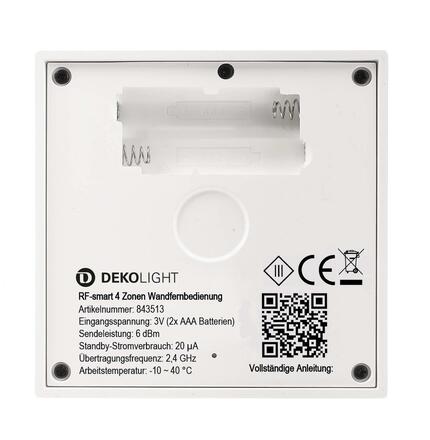 Deko-Light RF-smart, dálkové ovladání na zeď, bílá, 4 zóny, Single/CCT/RGB/RGBW/RGB+CCT 843513