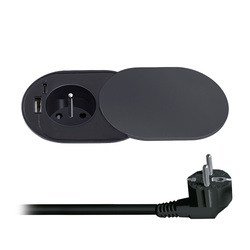 Solight vestavná zásuvka s posuvným víčkem, USB A+C nabíječka, 2m, matná černá PP124USBC-B