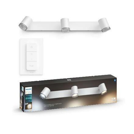 Hue White Ambiance Bodové koupelnové svítidlo Philips Adore BT 8719514340893 LED GU10 3x5W 3x350lm 2200-6500K IP44 230V, bílé s dálkovým ovladačem a Bluetooth