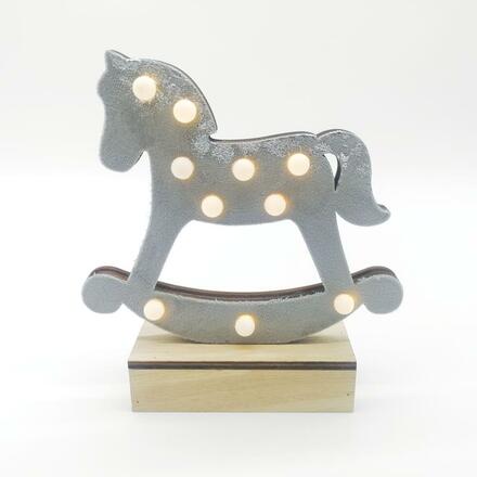 ACA Lighting dřevěná dekorace šedý kůň, 10 MINI LED na baterie (2xAA), WW, IP20, 17X4.5X16cm X061011239