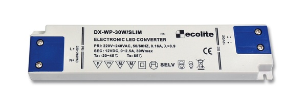 Ecolite El. trafo 230V-12V, 2.5A, 30W, 1.6mm, IP20 DX-WP-30W/SLIM
