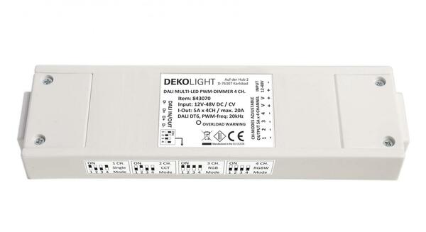 Deko-Light nízkonapěťový DALI stmívač (CV, DC), 1/2/3/4 kanál, 12-48V DC, 4x5A 4 kanály 843070