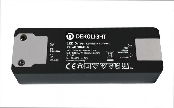 Deko-Light napájení BASIC, CC, V8-40-1050mA/40V konstantní proud 1050 mA IP20 19-38V DC 20,00-40,00 W 862201