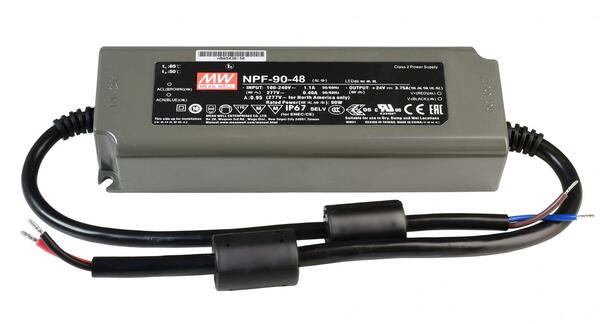 Meanwell LED-napájení CV, NPF-90-48 konstantní napětí 0-1880 mA IP67 48V DC 90,00 W 872107