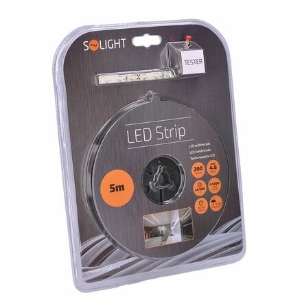 Solight LED světelný pás s testrem, 5m,  sada s 12V adaptérem, 4,8W/m, IP65, studená bílá WM50-65T