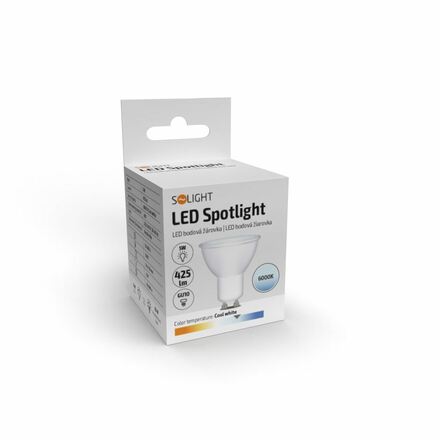 Solight LED žárovka, bodová , 5W, GU10, 6000K, 425lm, bílá WZ324-1