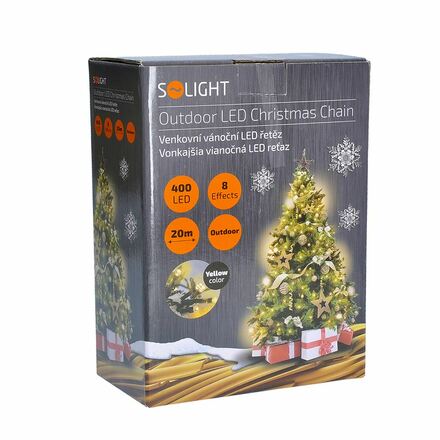 Solight LED venkovní vánoční řetěz, 400 LED, 20m, přívod 5m, 8 funkcí, IP44, teplá bílá 1V07-WW