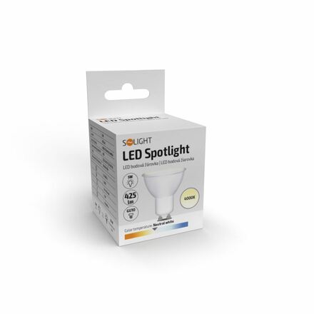 Solight LED žárovka, bodová , 5W, GU10, 4000K, 425lm, bílá WZ317A-1