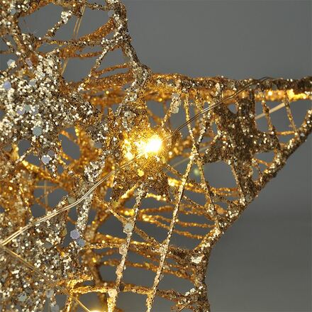 Solight vánoční hvězda glitter, zlatá, kovová, 14x LED, 2x AA 1V240
