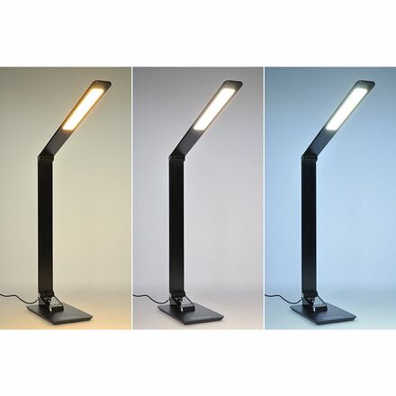 Solight LED stolní lampička stmívatelná, 8W,  display, změna chromatičnosti, hliník, černá WO59-B