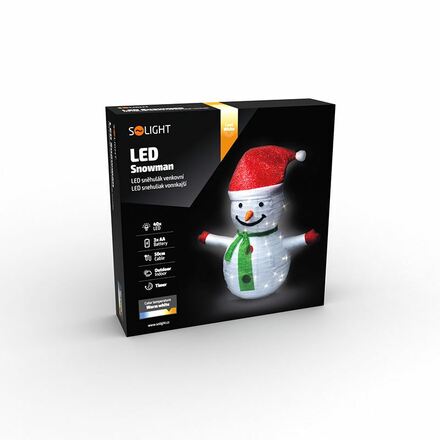 Solight LED sněhulák venkovní 40LED, teplá bílá, IP44, výška 70cm, 3x AA, časovač 1V241