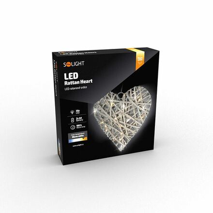Solight LED ratanové srdce, 30x LED, 2x AA, 30cm 1V245