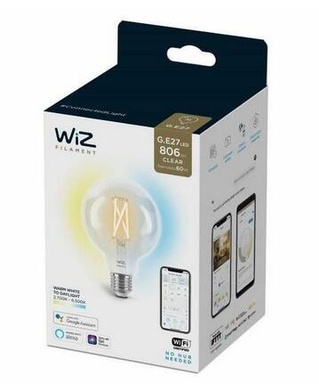 LED Žárovka WiZ Tunable White Filament 8718699786694 E27 G95 6,7-60W 806lm 2700-6500K, stmívatelná