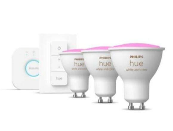 Hue Bluetooth LED White and Color Ambiance základní sada 3xLED žárovka GU10 + Dimmer Switch + Bridge 8719514340107 3x4,3W 3x350lm 2000K-6500K RGB