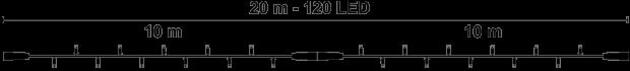 DecoLED LED světelný řetěz, 20m, ledově bílá, 120 diod,IP67 SLNX120