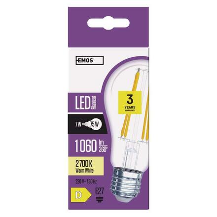 EMOS LED žárovka Filament A60 A++ 8W E27 teplá bílá 1525283240