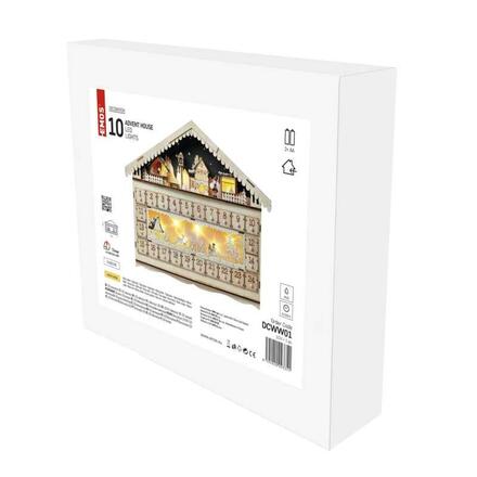 EMOS LED adventní kalendář dřevěný, 40x50 cm, 2x AA, vnitřní, teplá bílá, časovač DCWW01