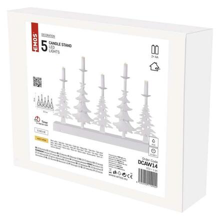 EMOS LED svícen – vánoční stromy se svíčkami, 24 cm, 2x AA, vnitřní, teplá bílá, časovač DCAW14