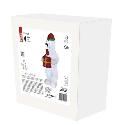 EMOS LED lední medvěd s vánočním dárkem, nafukovací, 240 cm, venkovní i vnitřní, studená bílá DCFC15