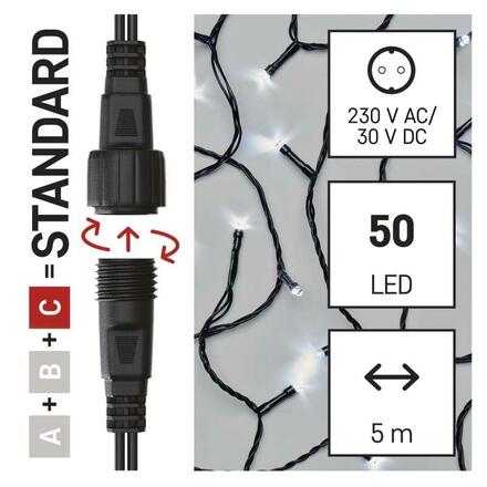 EMOS Standard LED spojovací vánoční řetěz, 5 m, venkovní i vnitřní, studená bílá D1AC02