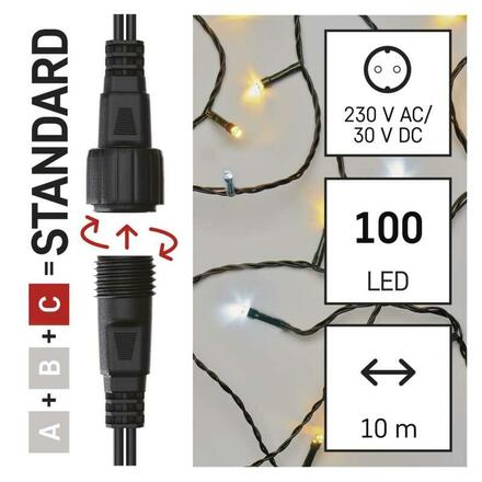EMOS Standard LED spojovací vánoční řetěz, 10 m, venkovní, teplá/studená bílá D1AN01