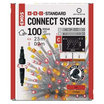 EMOS Standard LED spojovací řetěz pulzující – rampouchy, 2,5 m, venkovní, červená/vintage D1CD01