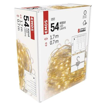 EMOS LED vánoční drop řetěz - rampouchy, 1,7 m, venkovní i vnitřní, teplá bílá, programy D3CW01
