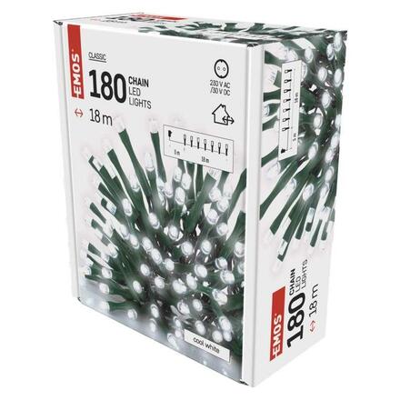 EMOS LED vánoční řetěz, 18 m, venkovní i vnitřní, studená bílá, časovač D4AC04