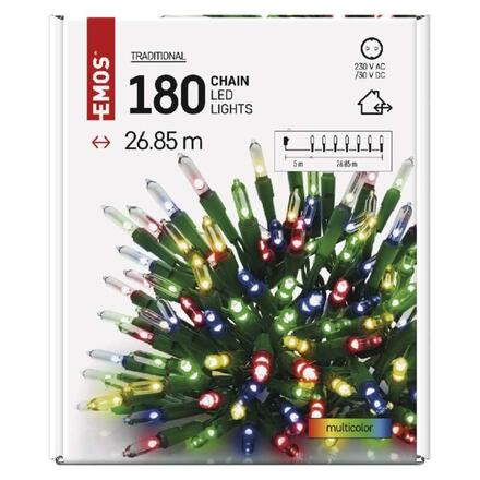 EMOS LED vánoční řetěz – tradiční, 26,85 m, venkovní i vnitřní, multicolor D4AM13