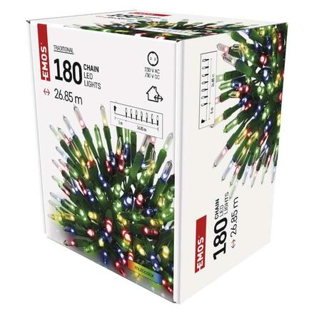 EMOS LED vánoční řetěz – tradiční, 26,85 m, venkovní i vnitřní, multicolor D4AM13