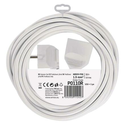 EMOS Prodlužovací kabel 10 m / 1 zásuvka / bílý / PVC / 1,5 mm2 P0110R