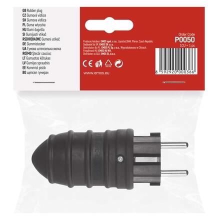 EMOS Vidlice gumová přímá pro prodlužovací kabel, černá P0050