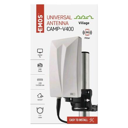 EMOS Anténa univerzální VILLAGE CAMP–V400, DVB-T2, FM, DAB, filtr LTE/4G/5G J0802
