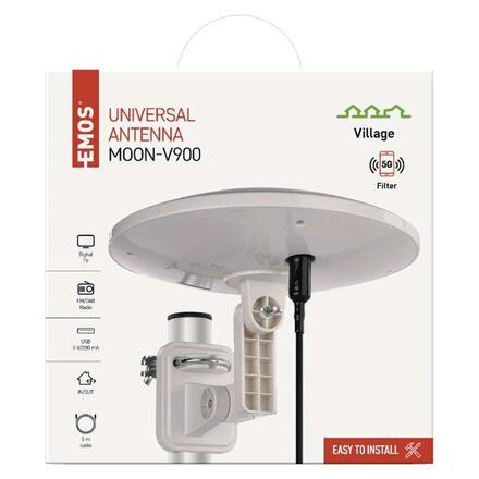 EMOS Anténa univerzální VILLAGE MOON–V900, DVB-T2, FM, DAB, filtr LTE/4G/5G J0803