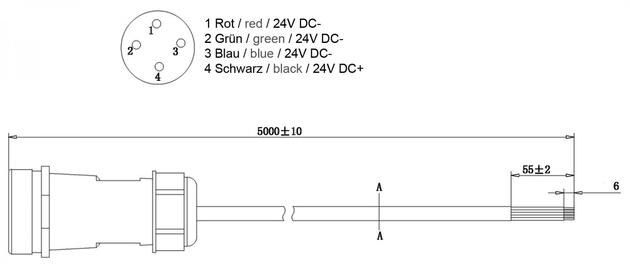 Deko-Light Weipu HQ 12/24/48V přívodní kabel 4-pólový kabelový systém 5000 mm 940035