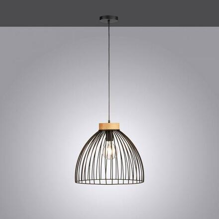 LEUCHTEN DIREKT is JUST LIGHT závěsné svítidlo LAMI 1 ramenné, dřevo, černá, kovové stínítko, industriální styl