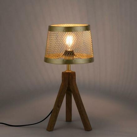 LEUCHTEN DIREKT is JUST LIGHT Stolní lampa, matná mosaz, 1xE27, šňůrový vypínač, dřevo