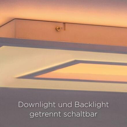 LEUCHTEN DIREKT is JUST LIGHT LED stropní svítidlo hranaté v bílé s rafinovaným výřezem a možností změny barev RGB+3000-5000K