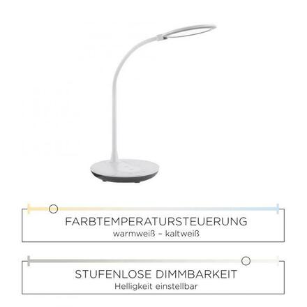 LEUCHTEN DIREKT is JUST LIGHT LED stolní lampa, bílé, stmívatelné, CCT, vč. nabíjení mobilu 3000-5500K