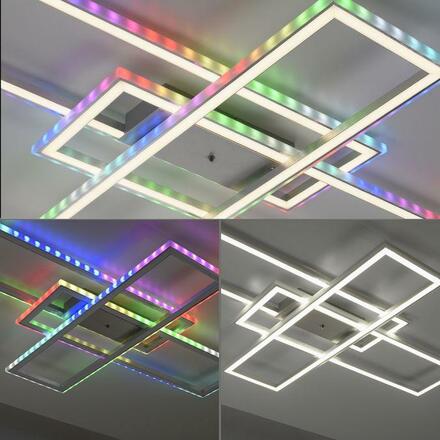 LEUCHTEN DIREKT is JUST LIGHT LED stropní svítidlo 101,5x71cm, stříbrná barva, RGB Rainbow, stmívatelné CCT RGB+2700-5000K