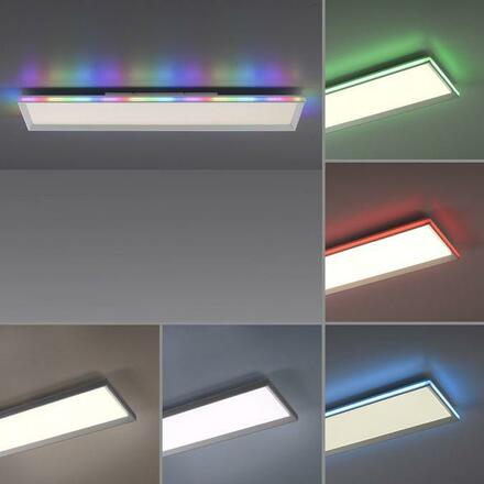 LEUCHTEN DIREKT is JUST LIGHT LED stropní svítidlo bílé 100x25cm, hranaté, stmívatelné, paměťová funkce, LED panel RGB+2700-5000K