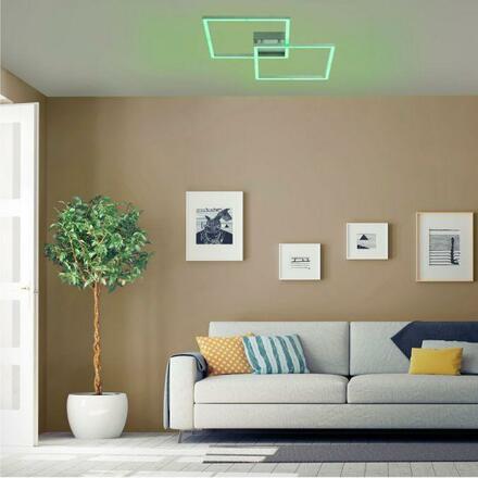 LEUCHTEN DIREKT is JUST LIGHT LED stropní svítidlo barva ocel, hranaté, Smart Home, stmívatelné, dálkový ovladač MEDION RGB+2700-5000K