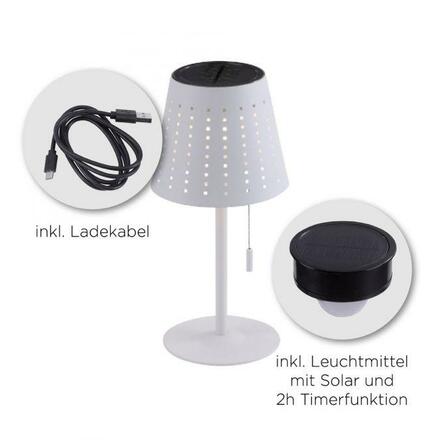 LEUCHTEN DIREKT is JUST LIGHT LED stolní lampa, bílá, stmívatelná, solární, moderní, bez kabelu 3000K