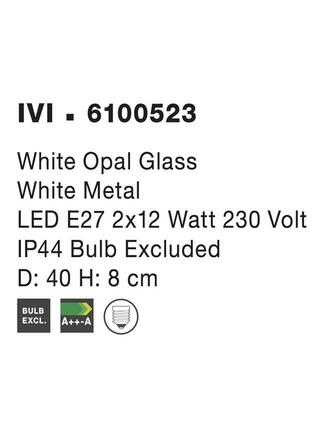 Nova Luce Klasické koupelnové stropní svítidlo Ivi z bílého opálového skla - 2 x 60 W, pr. 400 x 80 mm NV 6100523