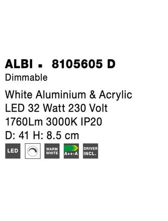 Nova Luce Stmívatelné nízké LED svítidlo Albi v různých variantách - pr. 410 x 85 mm, 32 W, bílá, stmívatelné NV 8105605 D