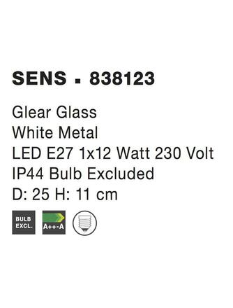 Nova Luce Stylové stropní svítidlo Sens s vyšším stupněm krytí - 1 x 60 W, čirá / bílý kov NV 838123
