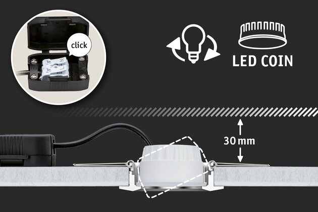 PAULMANN Vestavné svítidlo LED Gil 6W černá mat kov kartáčovaný IP44 2.700K 3-krokové-stmívatelné 933.82