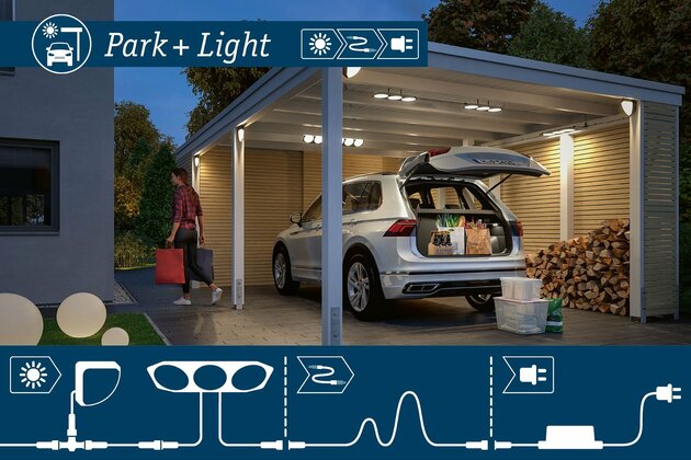 PAULMANN Park + Light LED venkovní nástěnné svítidlo Bimea pohybové čidlo IP65 3000K 4,5W černá